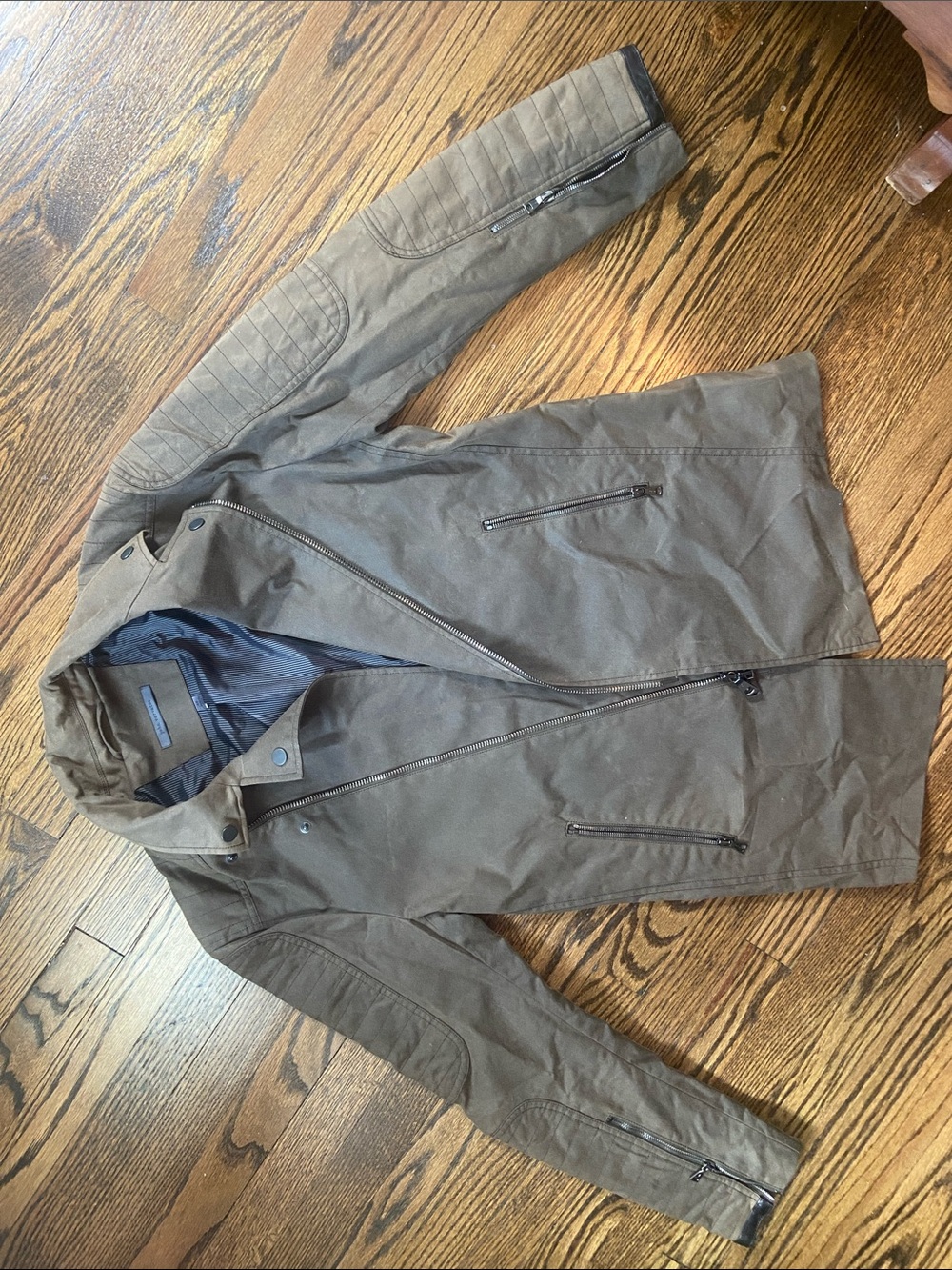 John Varvatos canvas jacket with leather detailing- sleeves and under collar